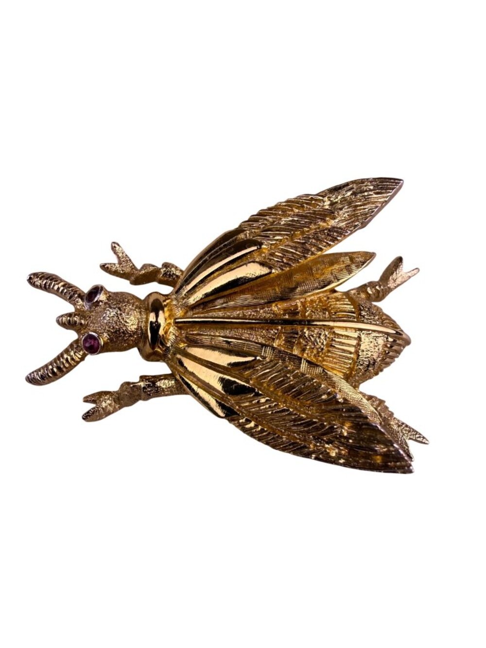 Monet Womens Gold Tone Textured Insect Brooch With Glass Eyes Jewelry
